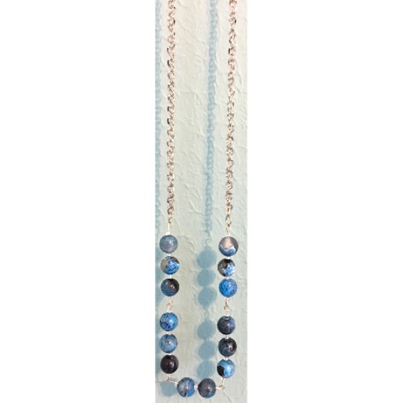 Long HandCrafted Agate Stone Beaded Chain Necklace - Picture 2 of 3